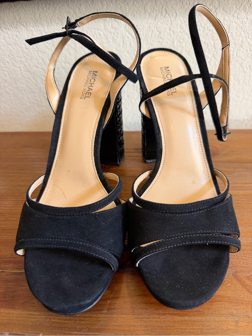 Michael Kors Black Suede Strappy Block Heel Sandals
